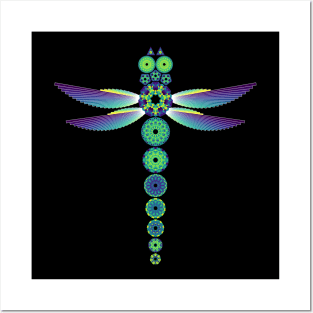 Mandala Dragonfly | Citrine Emerald Sapphire Yellow Green Blue (Black) Posters and Art